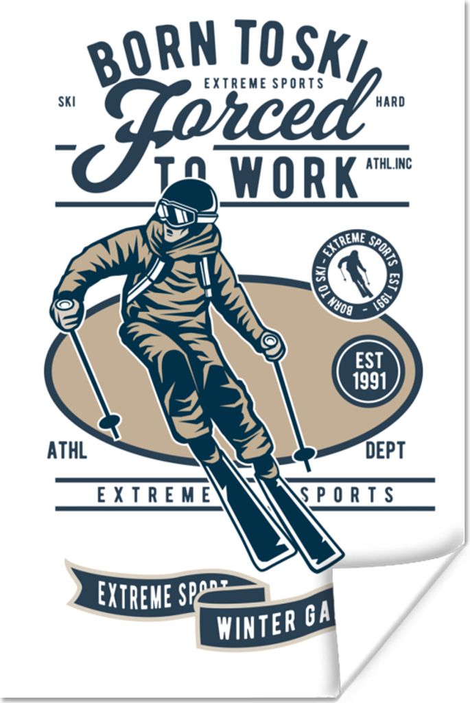 MuchoWow Poster Ski - Sport - Weiß - Vintage 80x120 cm - Papierdruck