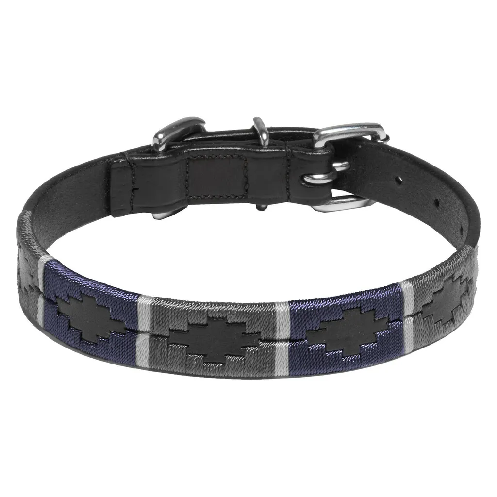 Collier chien cuir Kieffer BUENOS AIRES noir bleu 32 cm pour balades