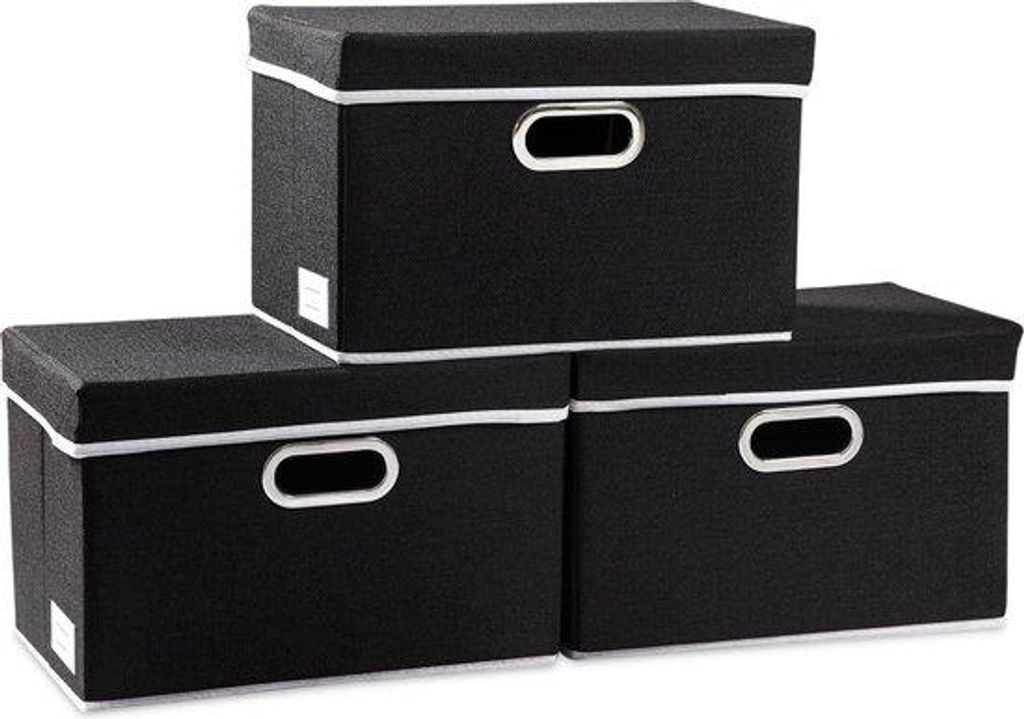 Opvouwbare Organizer Container mit Cover, 3er Pack, Stoffen, für Zuhause, Schreibtisch, Kinderzimmer, Schwarz (14,9 x 9,8 x 9,8 x 9,8 cm)