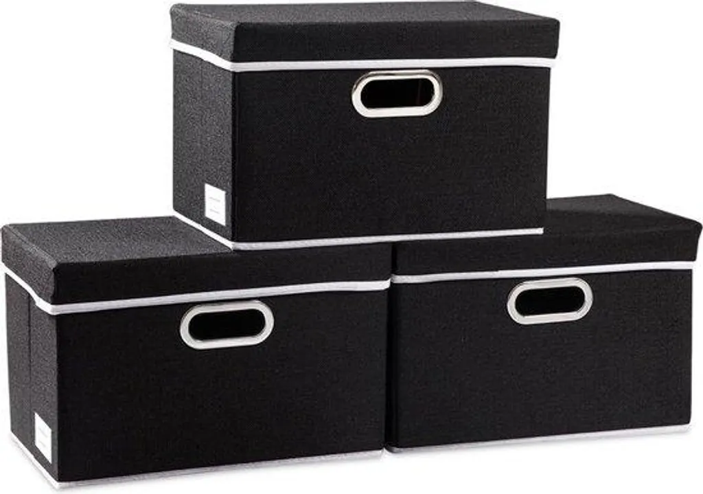 Organisateur en Tissu Pliable Lot de 3 Boîtes Noires pour Étagères