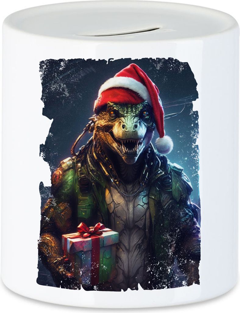Futuristischer Cyborg T-Rex Spardose Weihnachten Dinosaurier X-Mas Dino