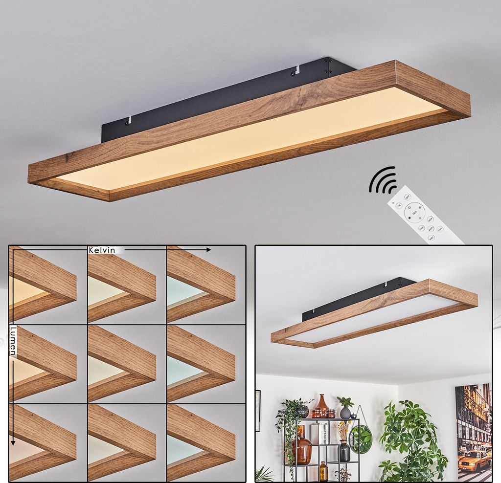 Pudiano Deckenleuchte aus Metall/MDF/Kunststoff in Schwarz/Holzoptik/Weiß