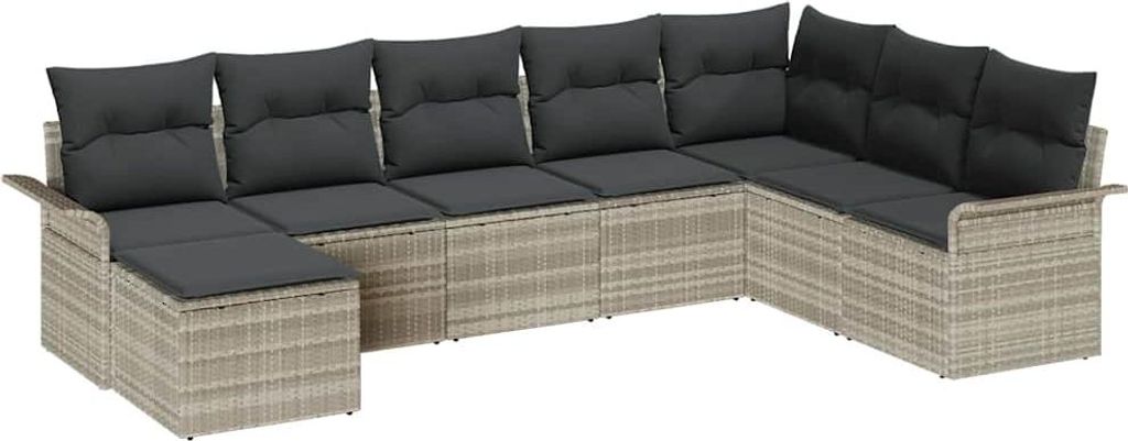 Garten-Sofa-Set mit Kissen 8 pcs Hellgrau Poly Rattan