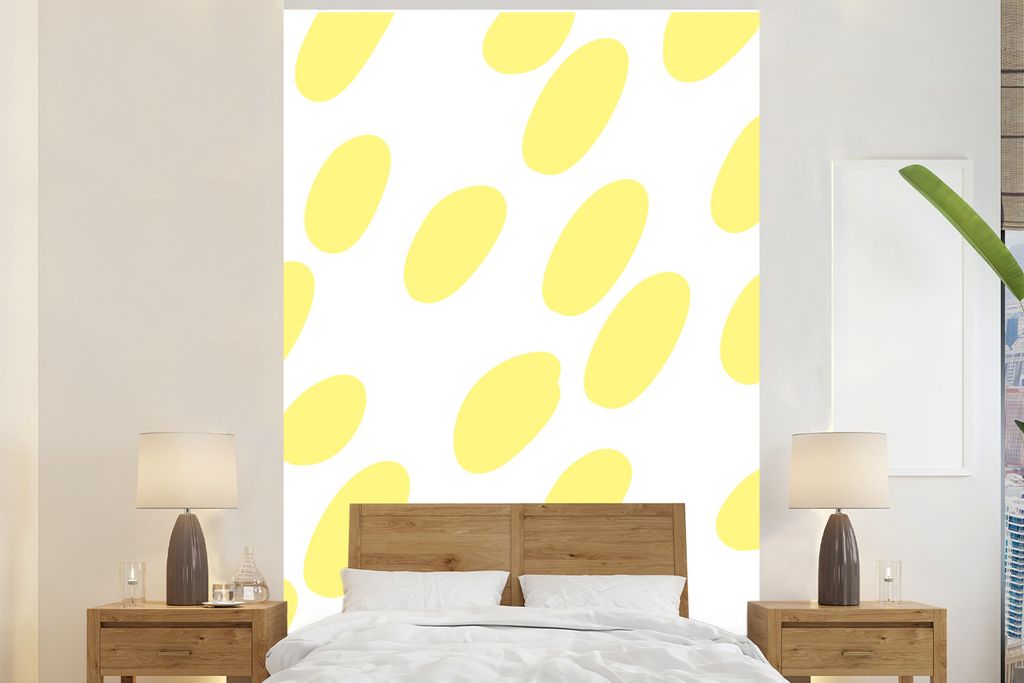MuchoWow Fototapete für Wohnzimmer oder Schlafzimmer Wandtapete Vinyl Motivtapete Illustration mit gelben Punkten auf weißem Hintergrund - 225x...