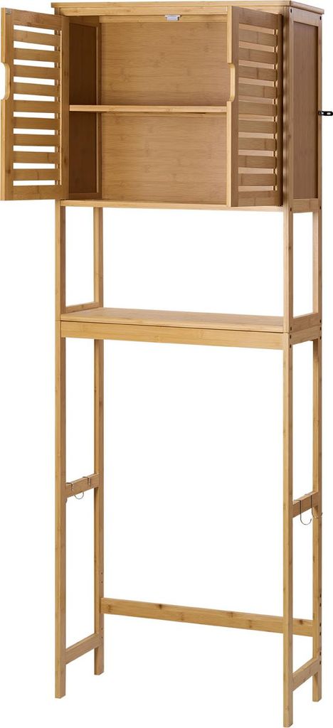 SucceBuy Bambus-Aufbewahrungsschrank über der Toilette mit verstellbarem Regal, 68,9" Höhe