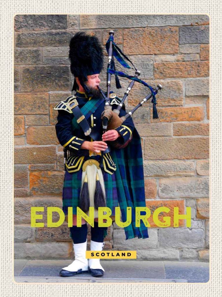 vianmo Holzschild 30x20 cm Edinburgh Scotland Dudelsack Mann Bildmotiv Reisemotiv Abenteuer Reisen
