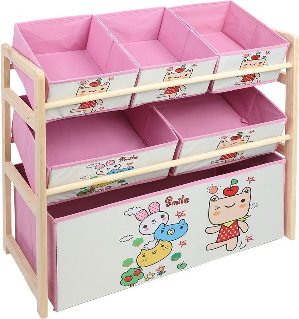 Lovely Pink Cartoon Kinder Kinder Storage Box hölzerne Spielzeug Lagerung Regal