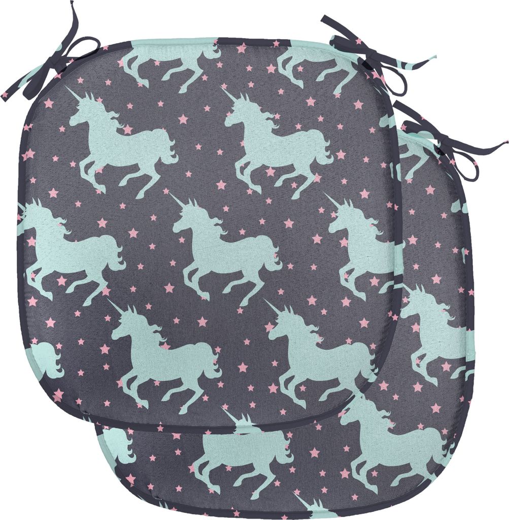 ABAKUHAUS Abstrakt Polster für Esszimmerstühle, Galloping Unicorns, Dekoratives wasserfestes Kissen mit Riemen für Küchensitze, 40 cm x 40 cm-2...