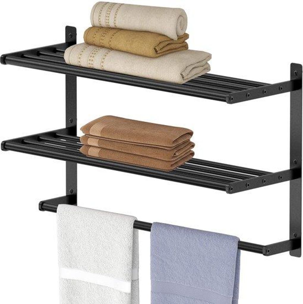 Handdoekrek für Badkammer, 3-lagig, Wandmontage, 60CM, schwarz, wasserdicht und rostfrei