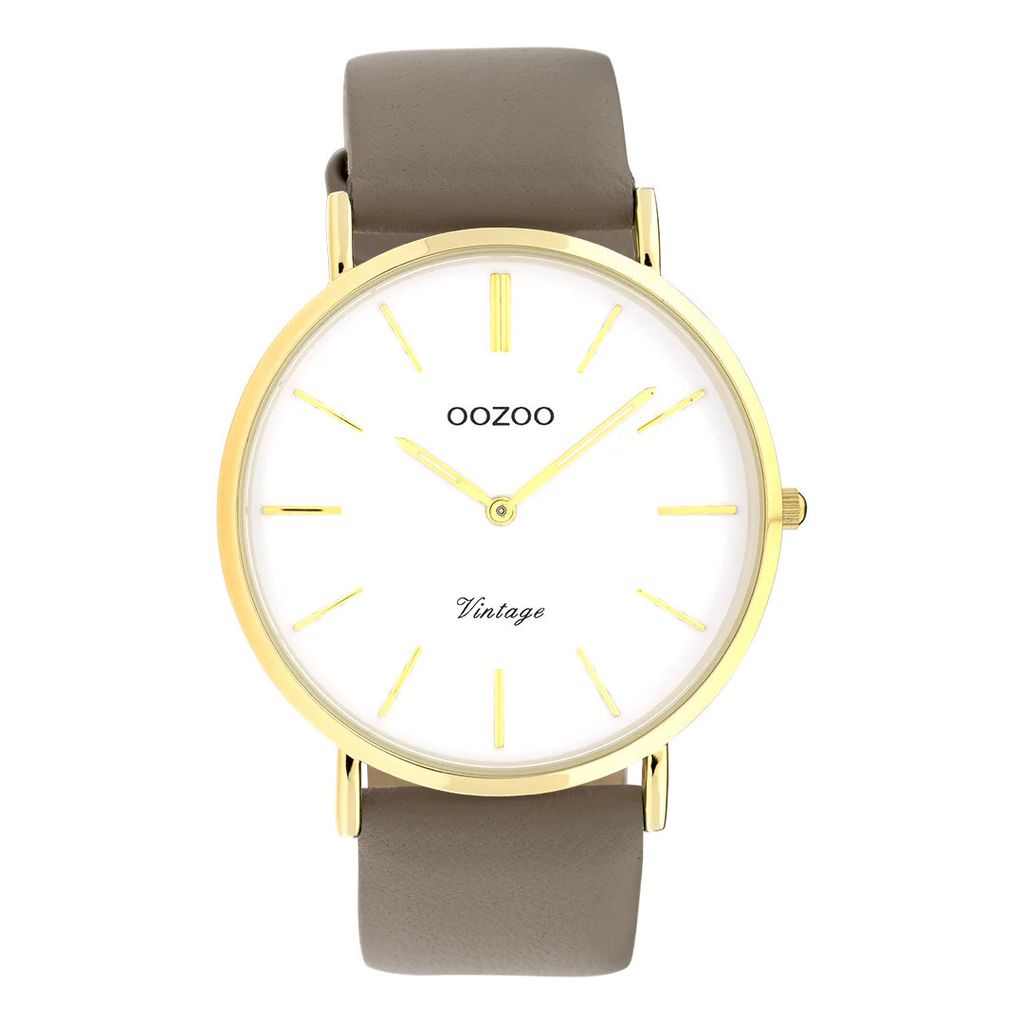 Oozoo Armbanduhr grau Leder Vintage Series Damen Analog-Quarzuhr UOC20080