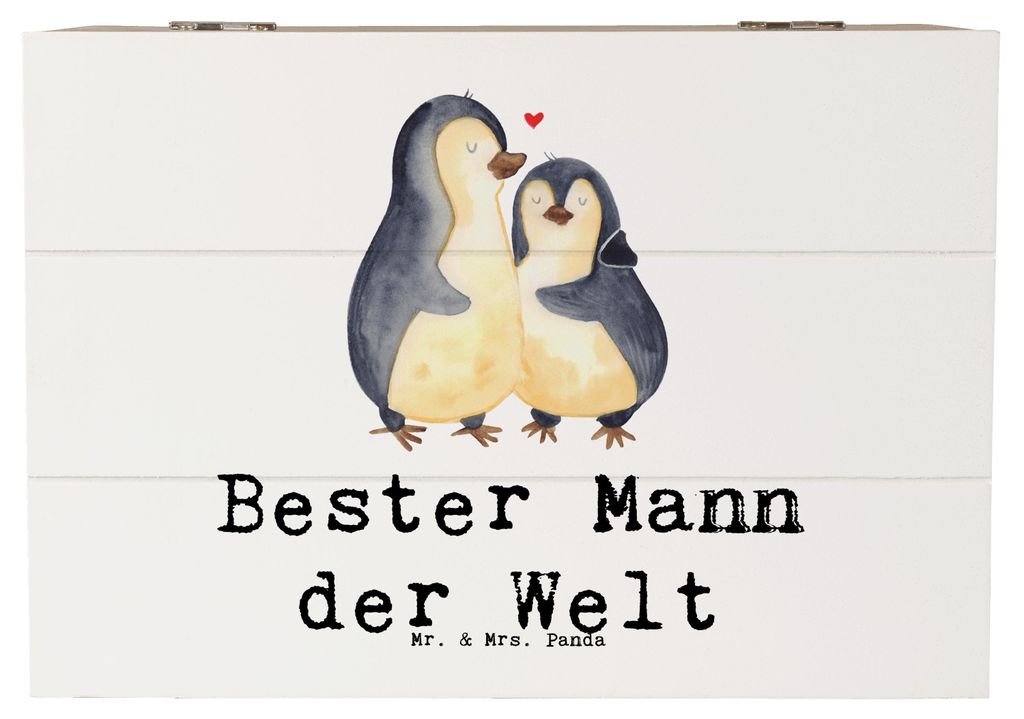 Mr. & Mrs. Panda kiste holz Pinguin Bester Mann der Welt 22 x 15 cm - Weiß - Geschenk, Holzkiste, Box, Gatte, Schatzkiste, schatztruhe, Bräutigam...