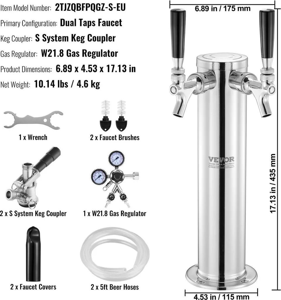 Kit Conversion Bière Inox 2 Robinets avec Régulateur Double Jauge