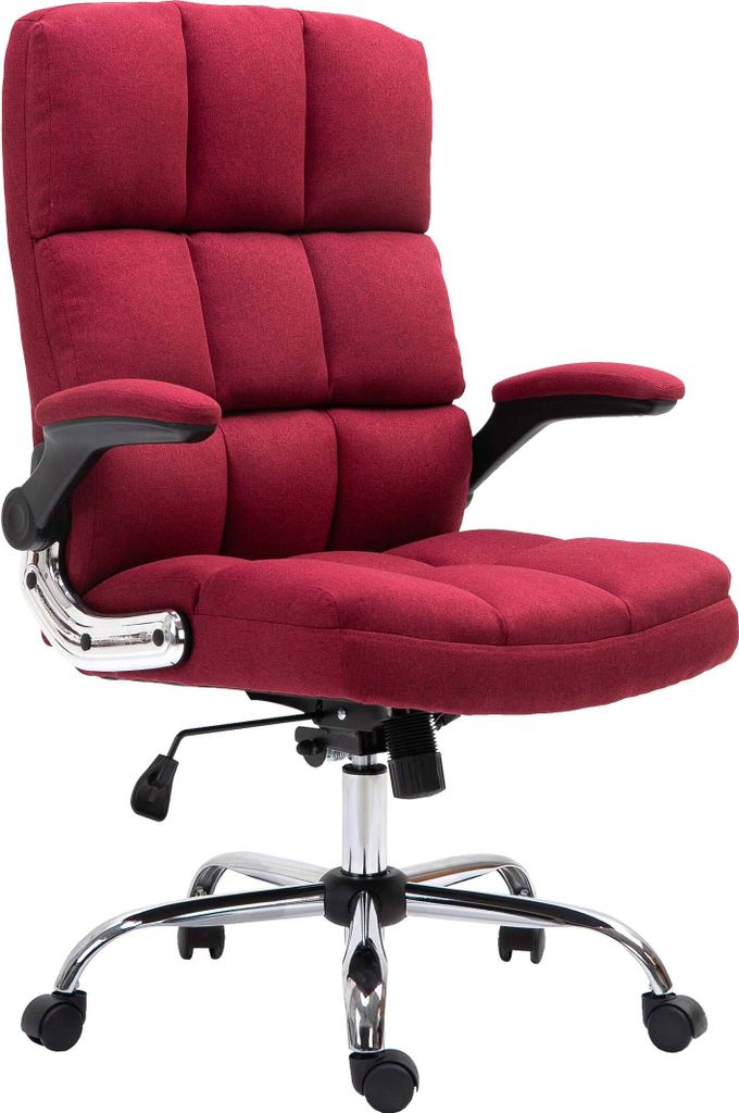 A red office chair on a white background.