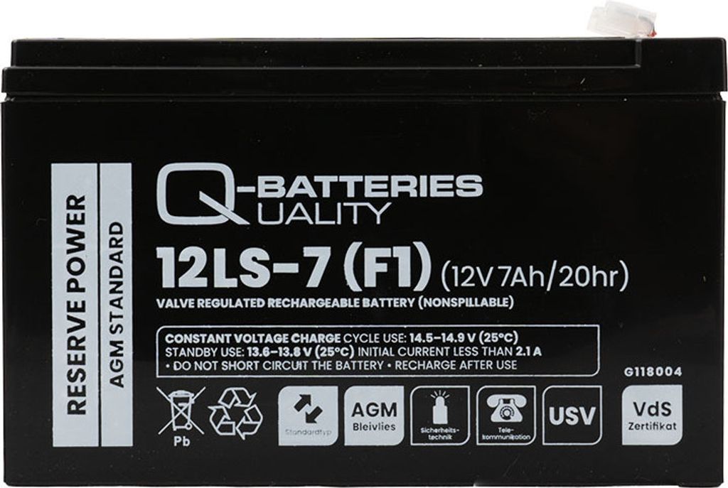 Q-Batteries 12LS-7 F1 12V 7Ah Blei-Vlies-Akku / AGM VRLA mit VdS G118004