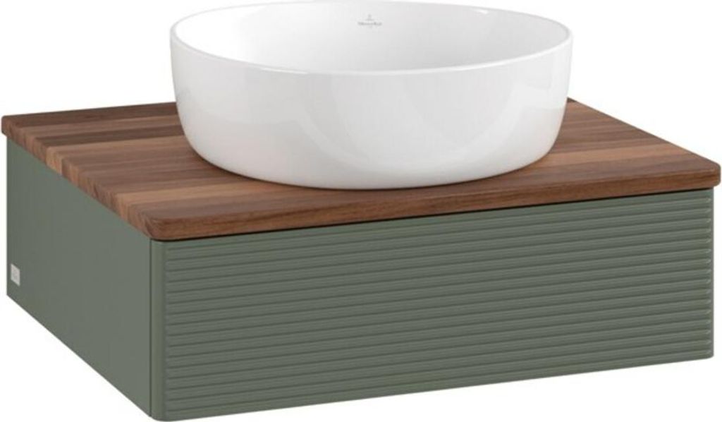 V&B Waschtischunterschrank mit Frontstruktur Antao 60x19x50cm, WBP w. wal, lea gre. m Lac