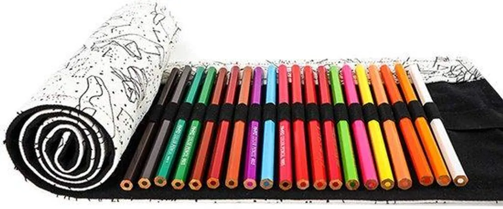 Crayons de couleur lot de 72 avec trousse en toile enroulable