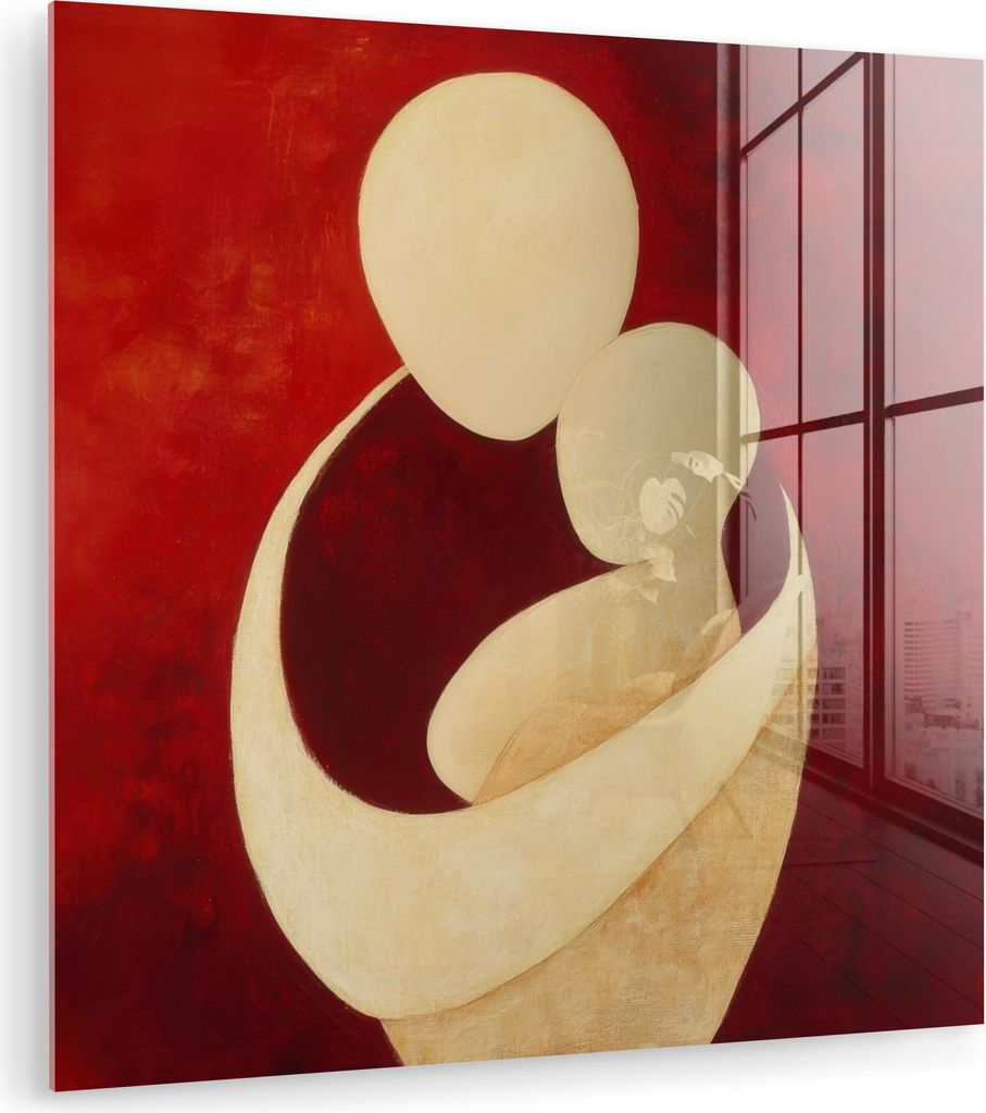 MuchoWow Glasbilder - Bilder auf Wandbild - Foto auf Glas Abstrakt - Mutter - Kind - Rot 90x90 cm Wanddekoration aus Glas - Acrylglasbild - Acrylbi...