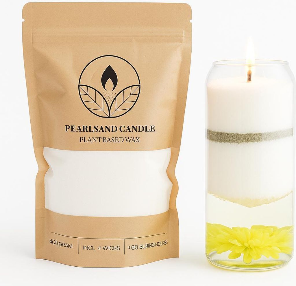 Kerzensand DIY Set 400g – Veganes Wachsgranulat in 7 Farben – Kerzen selber machen mit 4 Dochten, Farbe:Weiß