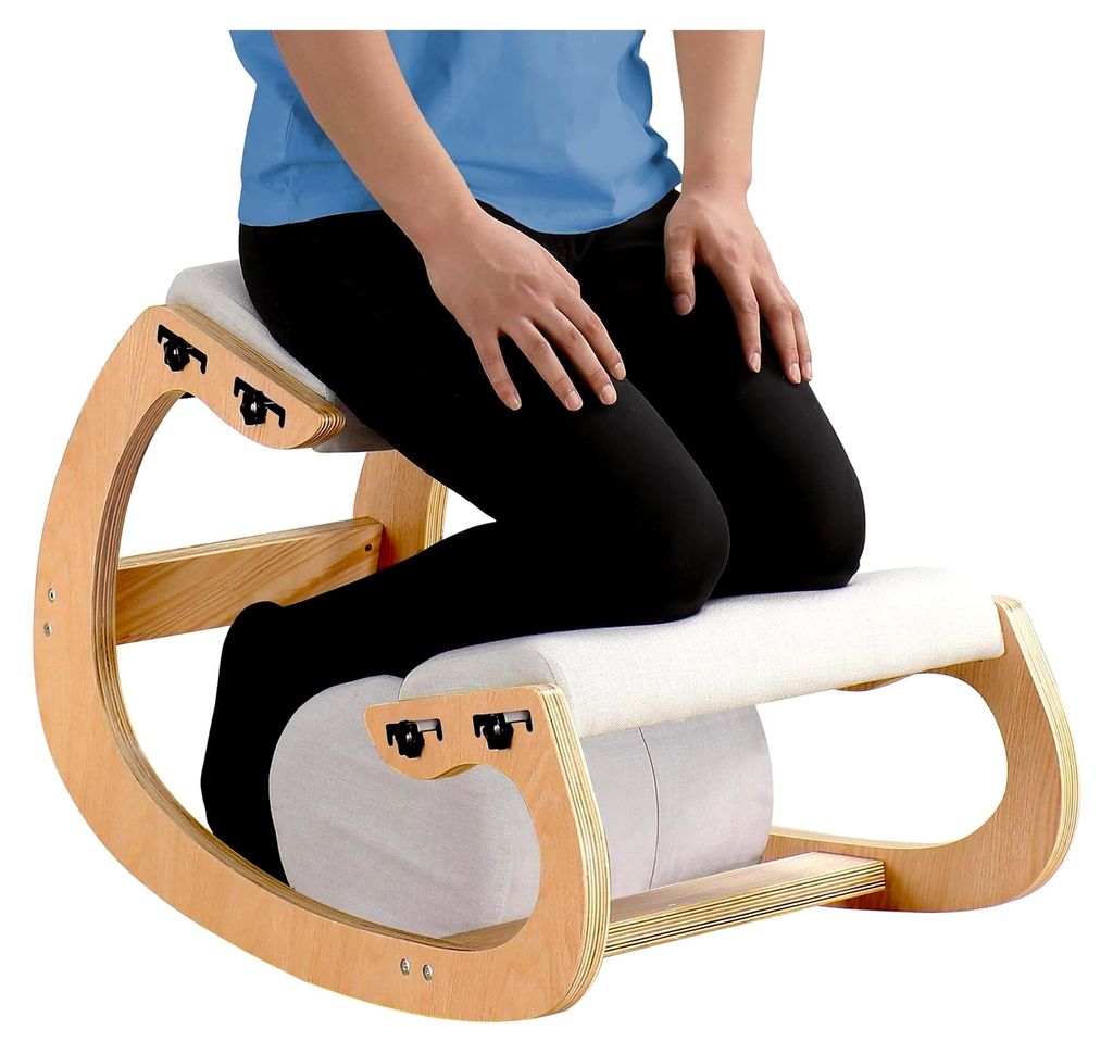 Verstellbarer Kniestuhl aus Holz, ergonomischer Schaukelstuhl - Optimieren Sie Ihre Haltung mit einem angewinkelten Sitz für Zuhause und Büro (we...