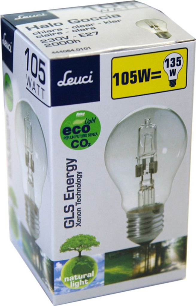 1 x Leuci Halogen Glühbirne 105W = 135W E27 Glühlampe Halo Goccia klar 105 Watt
