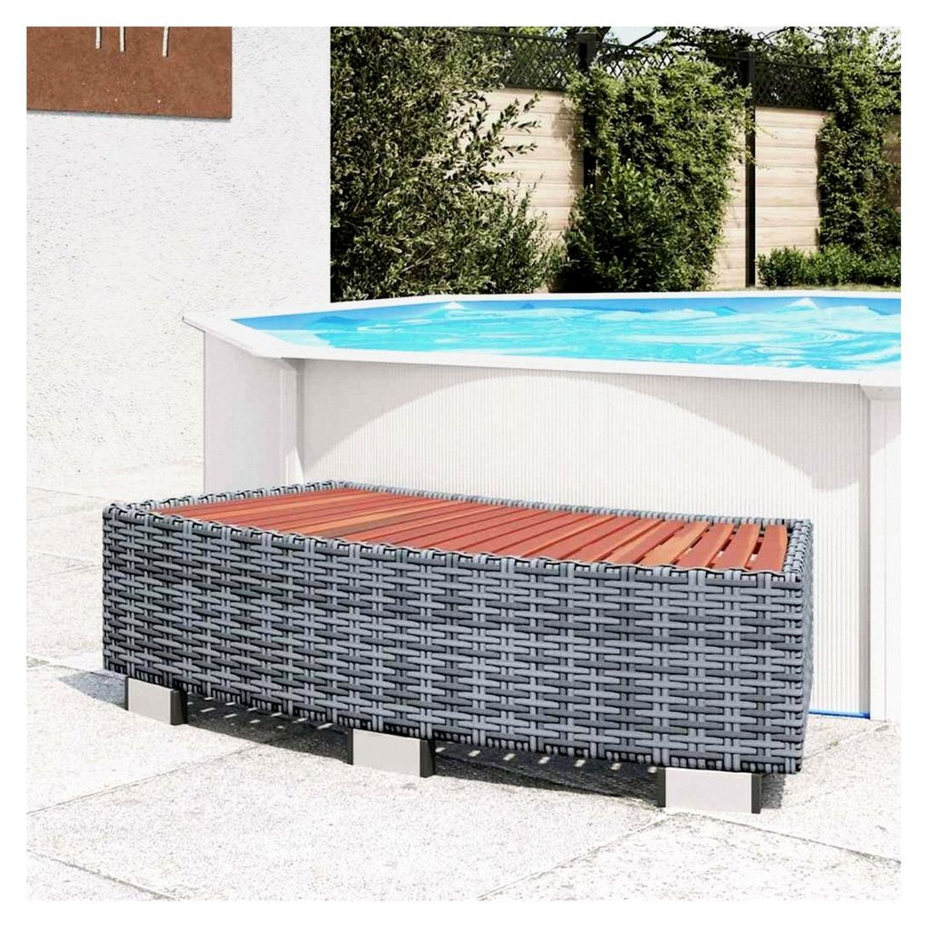 Spa-Einstiegsstufe Grau Poly Rattan 92x45x25 cm für Hot Tub, Innen- und Außenbereich, Terrasse