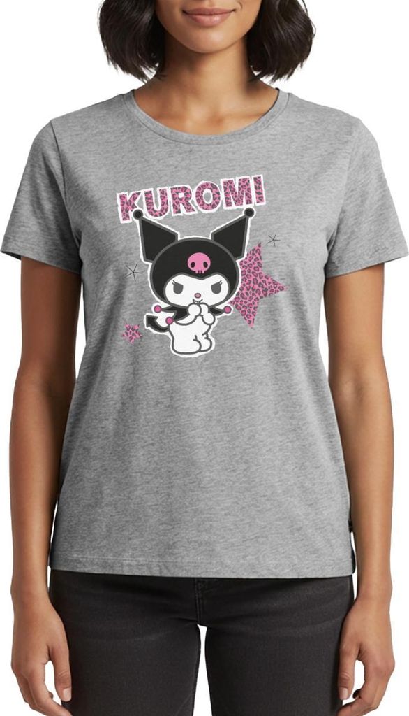 Spreadshirt Kuromi Mit Schriftzug Leo Stil Frauen Premium T-Shirt, M, Grau meliert