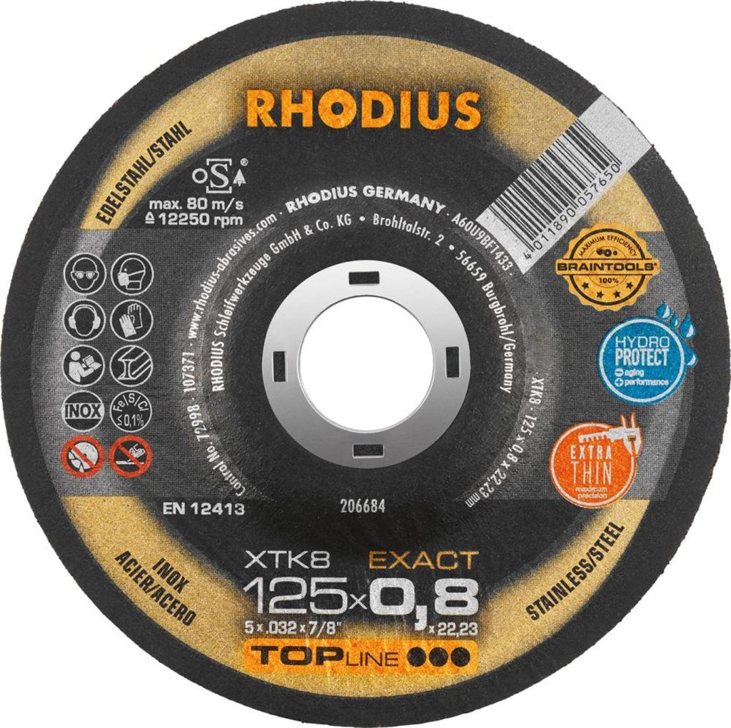 Disque à tronçonner RHODIUS XT8 - Ø125 mm x 0.8 x 22.2 mm - Image du produit 
