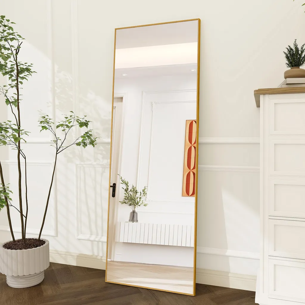 Grand miroir mural doré 63x173 cm avec verre HD anti-éclat haute qualité