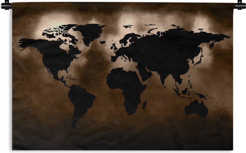 MuchoWow Wandteppich Wandbehang Weltkarte - Schwarz - Braun 60x40 cm Tapisserie Dekoration Wandtuch - Wanddekorationen