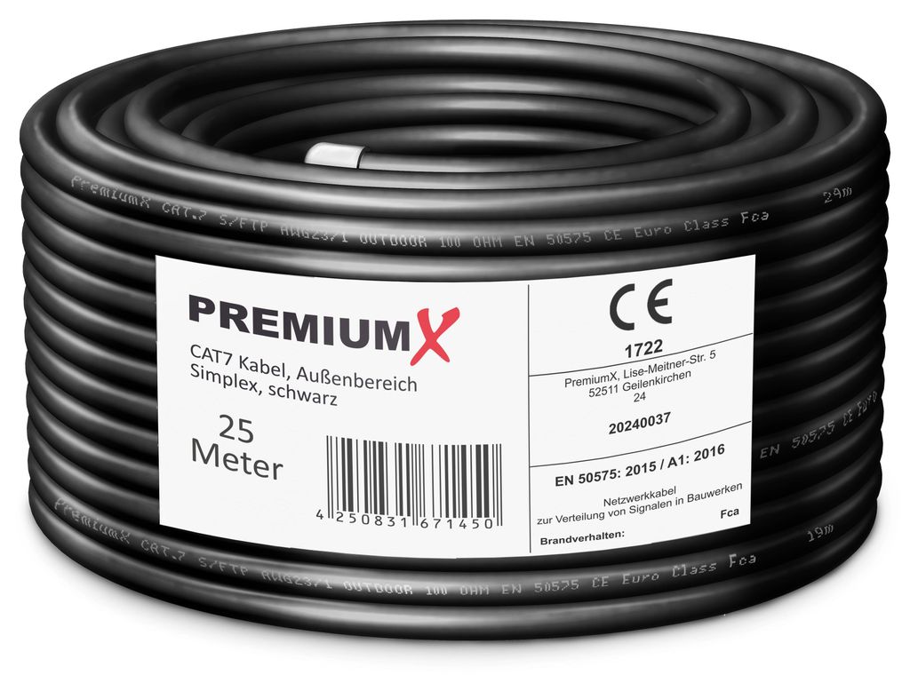 Premium X CAT 7 Outdoor Netzwerkkabel 25m S/FTP 10 Gbit/s Produktbild 