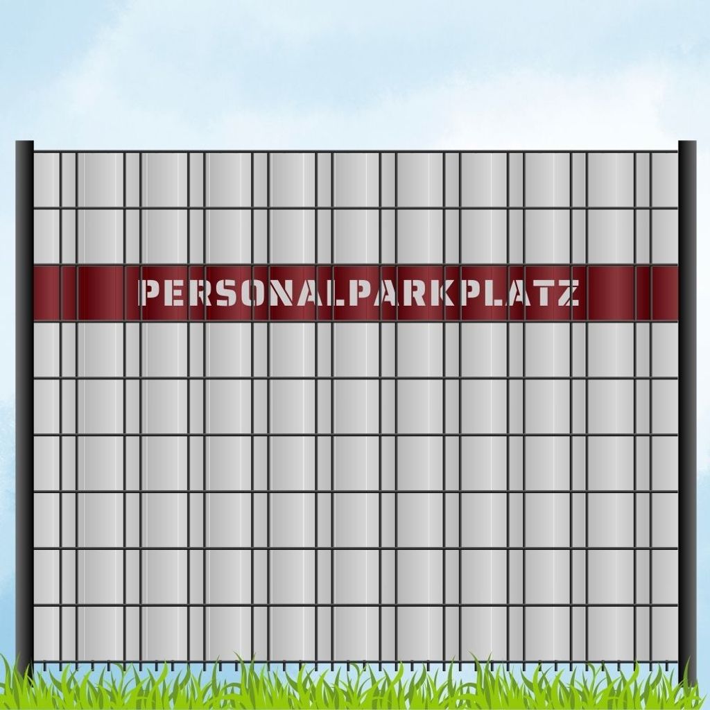 zaun|zu Sichtschutzstreifen mit Laser Beschriftung "PERSONALPARKPLATZ" Doppelstab Bordeauxrot 2,55m