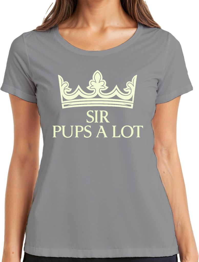 Lustig Hund Welpe Geschenk Krone Sir Pups A Lot Hundefreund Fan Damen T-Shirt, Grau, M