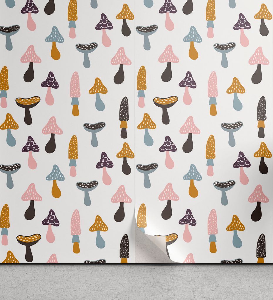 ABAKUHAUS Pilz abziehbare & klebbare Tapete für Zuhause, Bunte Porcini Cartoon, selbstklebendes Wohnzimmer Küchenakzent, 33 cm x 90 cm, Mehrfarbig