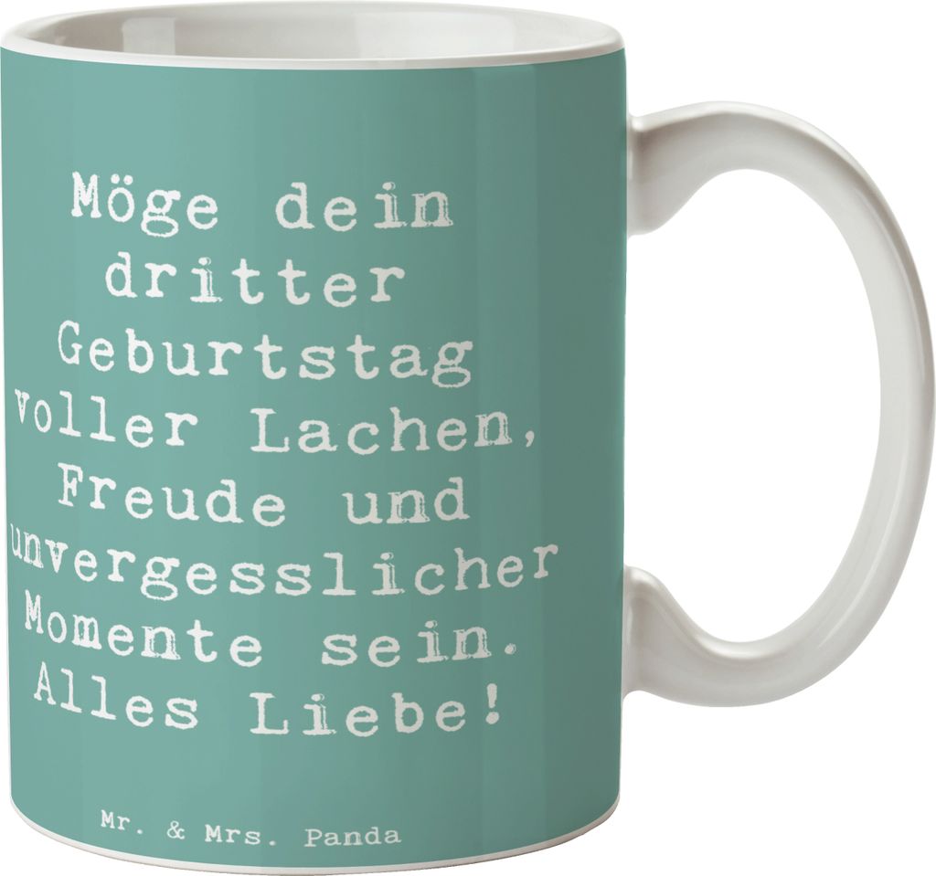 Mr. & Mrs. Panda Becher Spruch 3. Geburtstag Glück - Meeresbrise - Geschenk, Teetasse, Pott, unvergessliche Momente, dritter, persönliche Geschen...