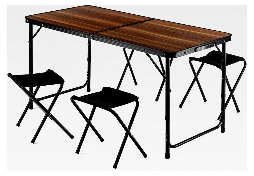 Faltbarer Campingtisch mit 4 Stühlen, Tragbarer Klapptisch 120 x 60 cm mit Tragegriff, Aluminium Tisch-Stuhl-Set für Camping, Picknick, Grillen, ...
