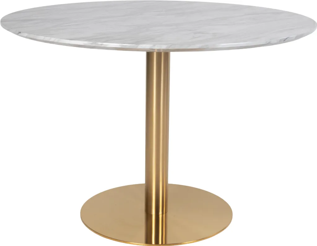 Table ronde Bojan Ø110 cm anti-tâche effet marbre et pieds laiton stables