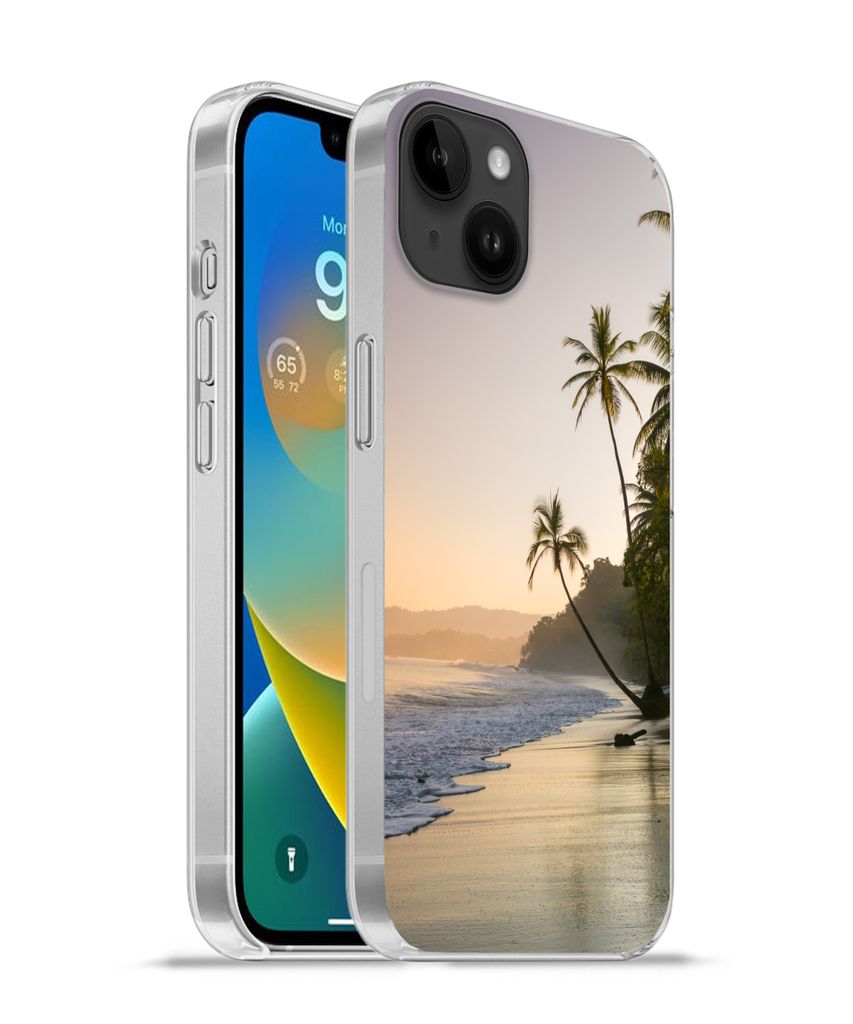 MuchoWow Handyhülle Schutzhülle Hülle für Apple iPhone 14 Plus - Soft case Strand - Sonnenuntergang - Tropisch Silikon Softcase Handy Hülle ...