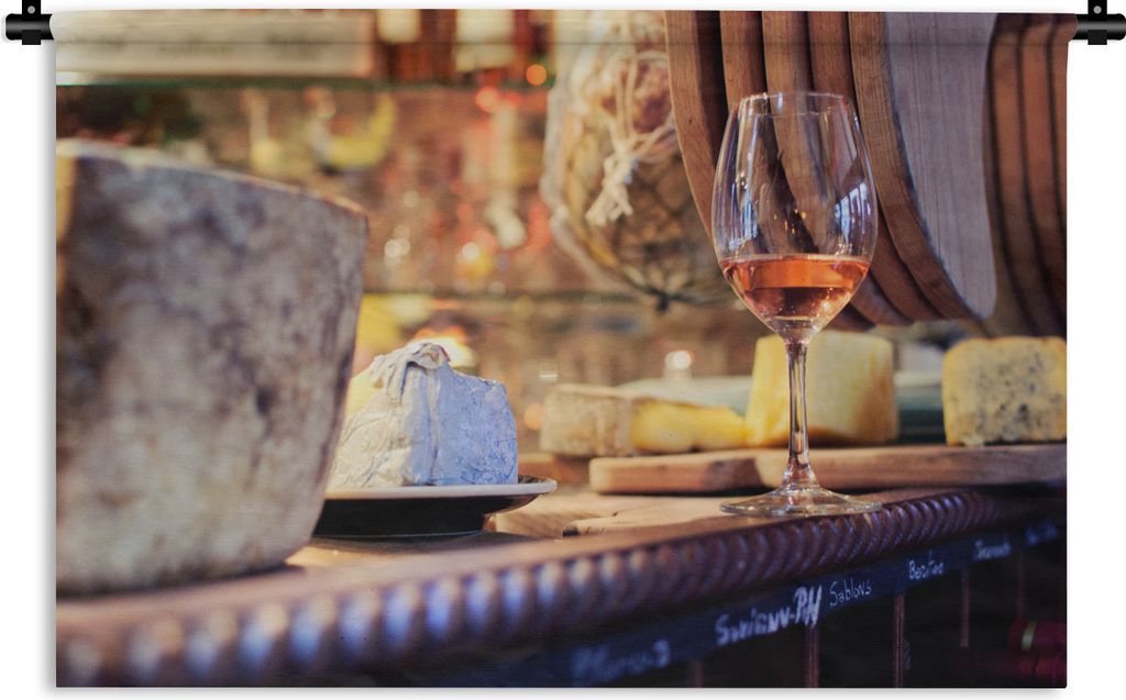 MuchoWow Wandteppich Wandbehang Wein - Frankreich - Käse 150x100 cm Tapisserie Dekoration Wandtuch - Waschbar - Tapisserien - Wand-Decke