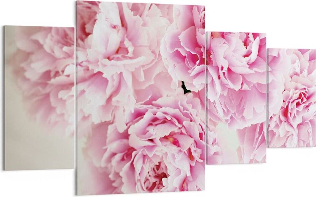 Bild auf Leinwand - Leinwandbild - 4 Teile - Pfingstrosen Blumenstrauß Blumen - 160x90cm - Wand Bild - Wanddeko - Wandbilder - Leinwanddruck - Bil...