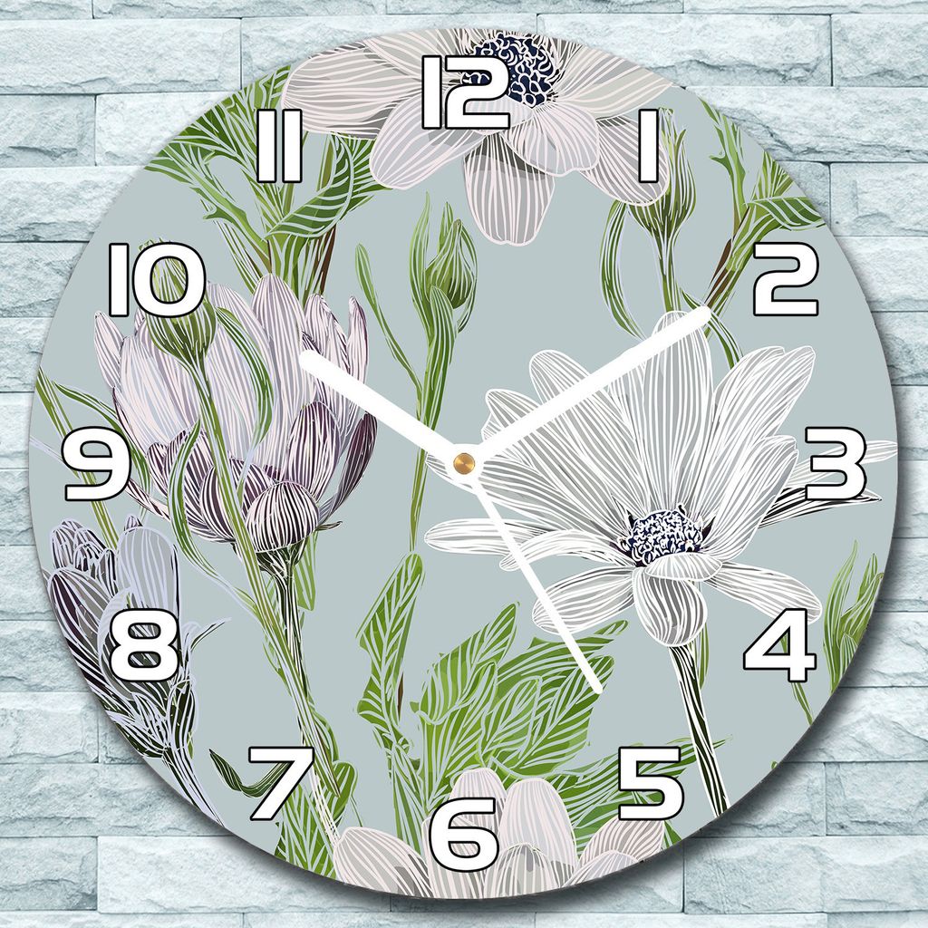 Wanduhr aus Glas Rund fi 30 Gänseblümchen Quarz Deko Schlafzimmer Büro