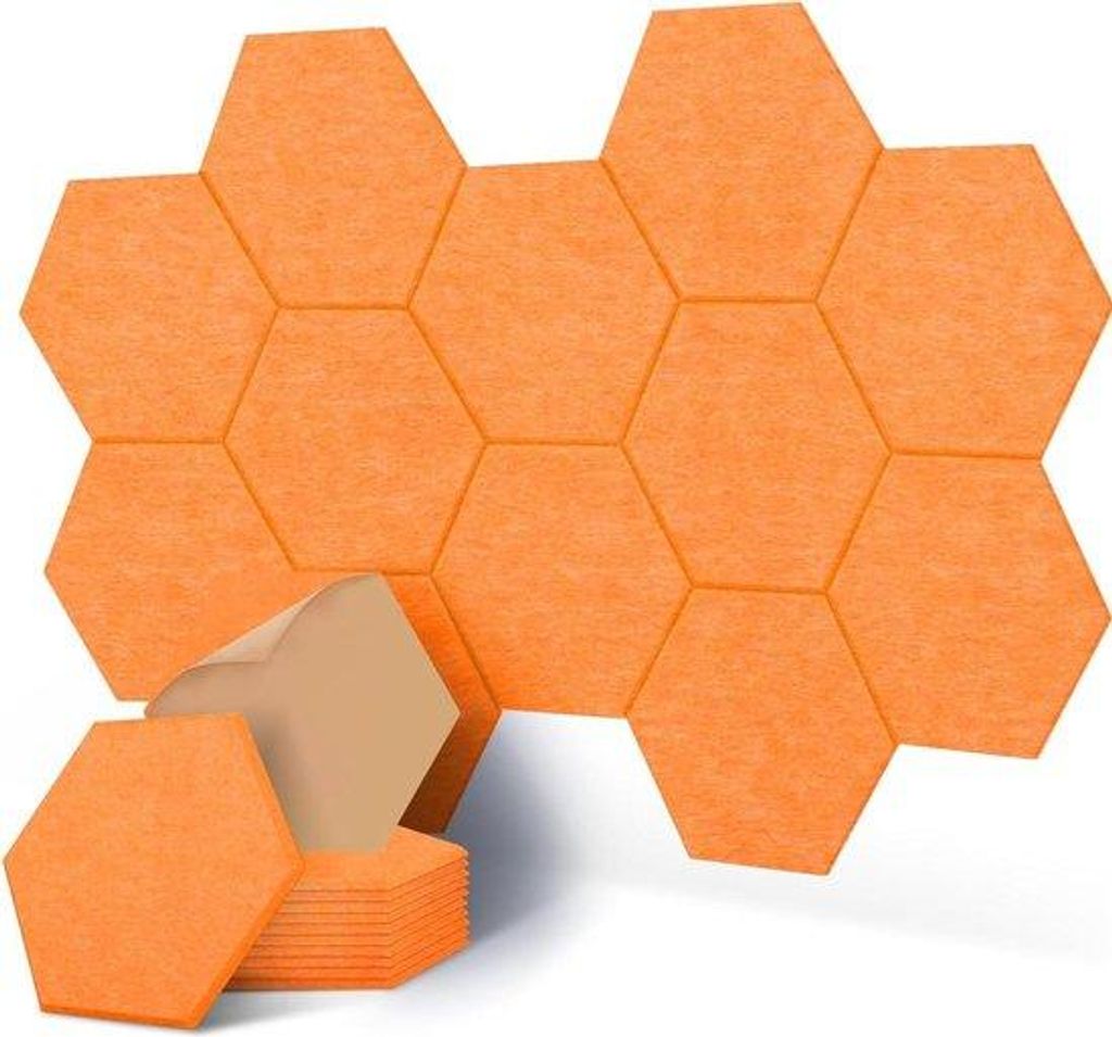 12 Stück sechseckige selbstklebende akustische Platten aus Polyester - Klangdämmung - 30 x 26 x 1 cm - teppichartige schallabsorbierende Fliesen ...