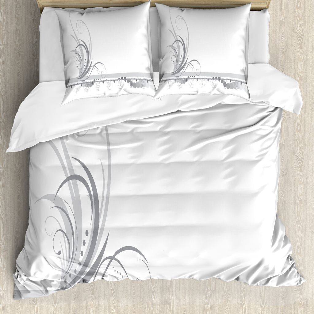ABAKUHAUS Grau Bettbezug, Wirbels-Verzierung, Milbensicher Allergiker geeignet mit Kissenbezügen, 200 cm x 200 cm - 80 x 80 cm, Pale Grau Weiß