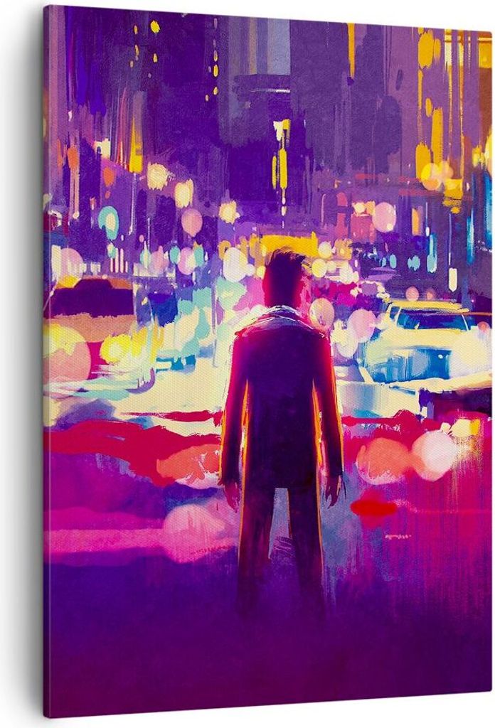Bild auf Leinwand - Leinwandbild - Einteilig - futuristisch Grafik Stadt Beleuchtung - 50x70cm - Wand Bild - Wandbilder - Leinwanddruck - Wanddekor...