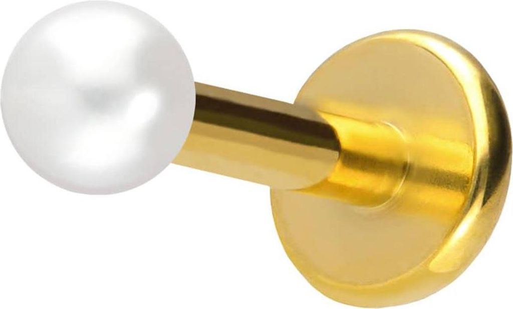 Ohrpiercing, Nasenpiercing Titan Labret mit Push Fit SYNTHETISCHE PERLE Gold Stablänge: 8mm | Stabstärke: 1,2mm | Perlengröße: 2,5mm