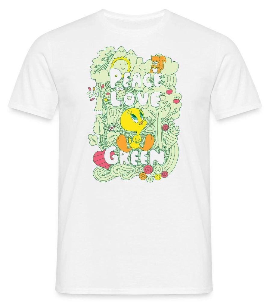 Spreadshirt Looney Tunes Tweety Peace Love Green Design Männer T-Shirt, M, Weiß