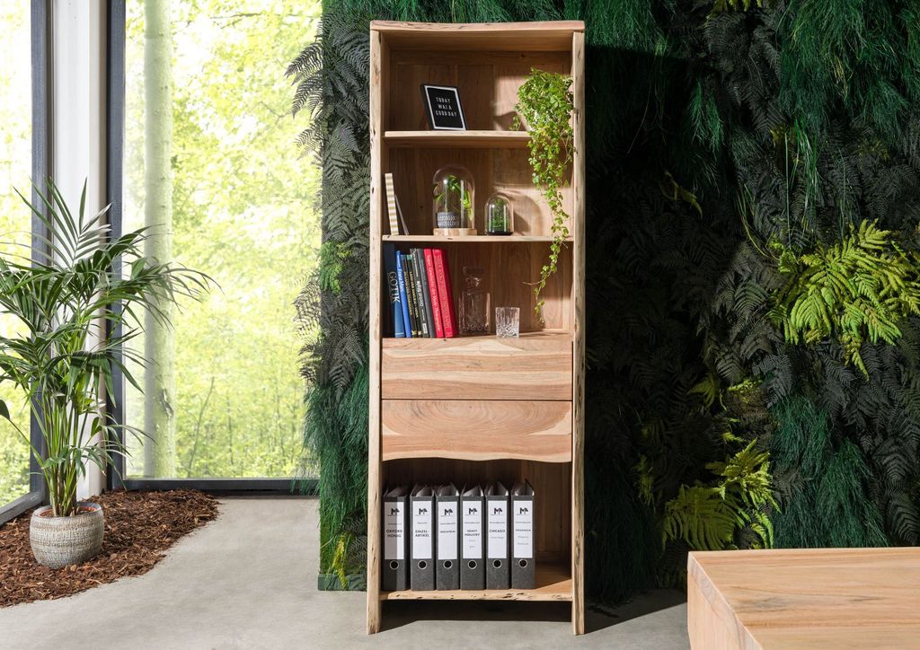 MASSIVMOEBEL24 Regal Akazie 71x45x204 natur lackiert PURE ACACIA #111
