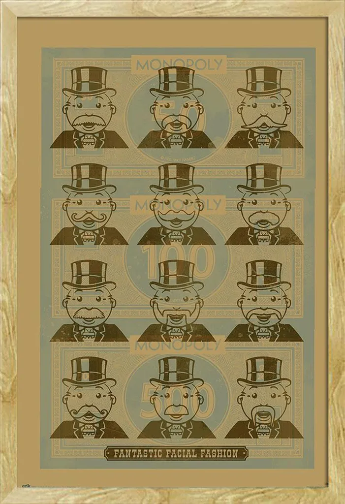 Poster Monopoly Facial Fashion avec Cadre Shinsuke Maxi MDF Hêtre 61x91
