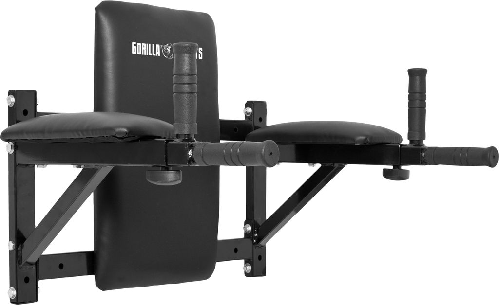 GORILLA SPORTS Dip Station - Wandmontage, 60 x 58 - 69 x 50 cm, bis 200 kg Belastbar, Verstellbar, mit Polsterung, Schwarz - Bauchmuskeltrainer, ...