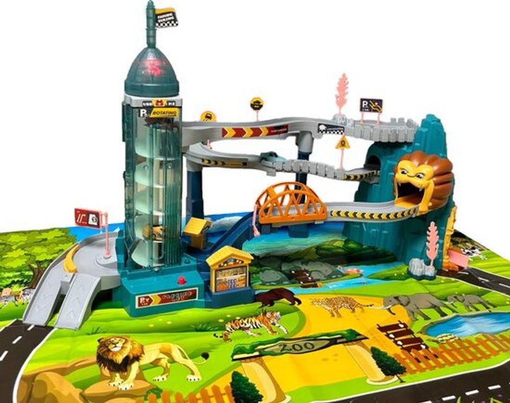 Buzz - Garage mit funktionierendem Aufzug - Rennstrecke - Autos - Spielzeug - Löwe - Geburtstag - Geschenk
