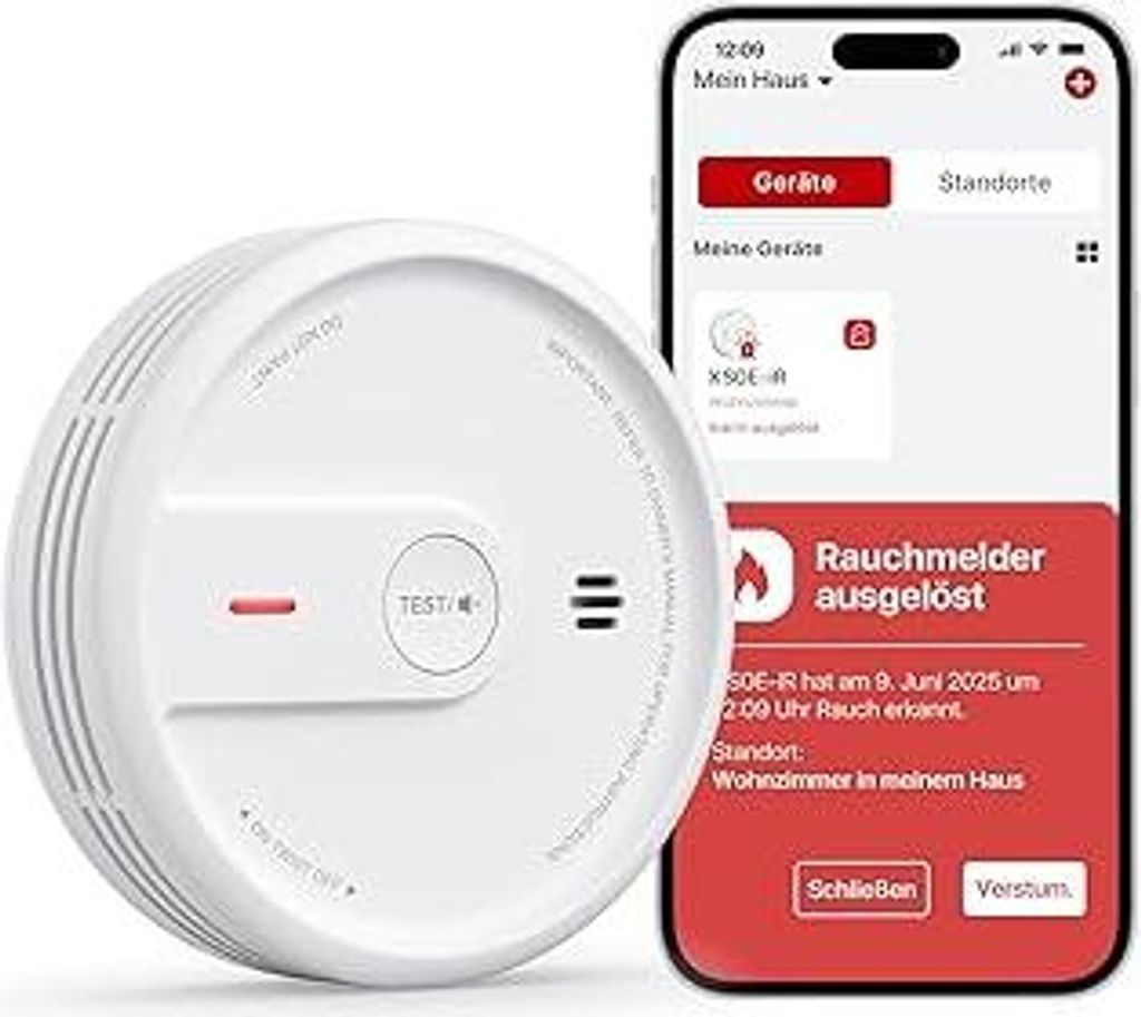 X-Sense Smart WLAN-Rauchmelder, nach EN 14604, Nachtmodus, 10 Jahre Produktlebensdauer, austauschbare Batterie, App-Funktion, XS0E-iR, 1 Stück